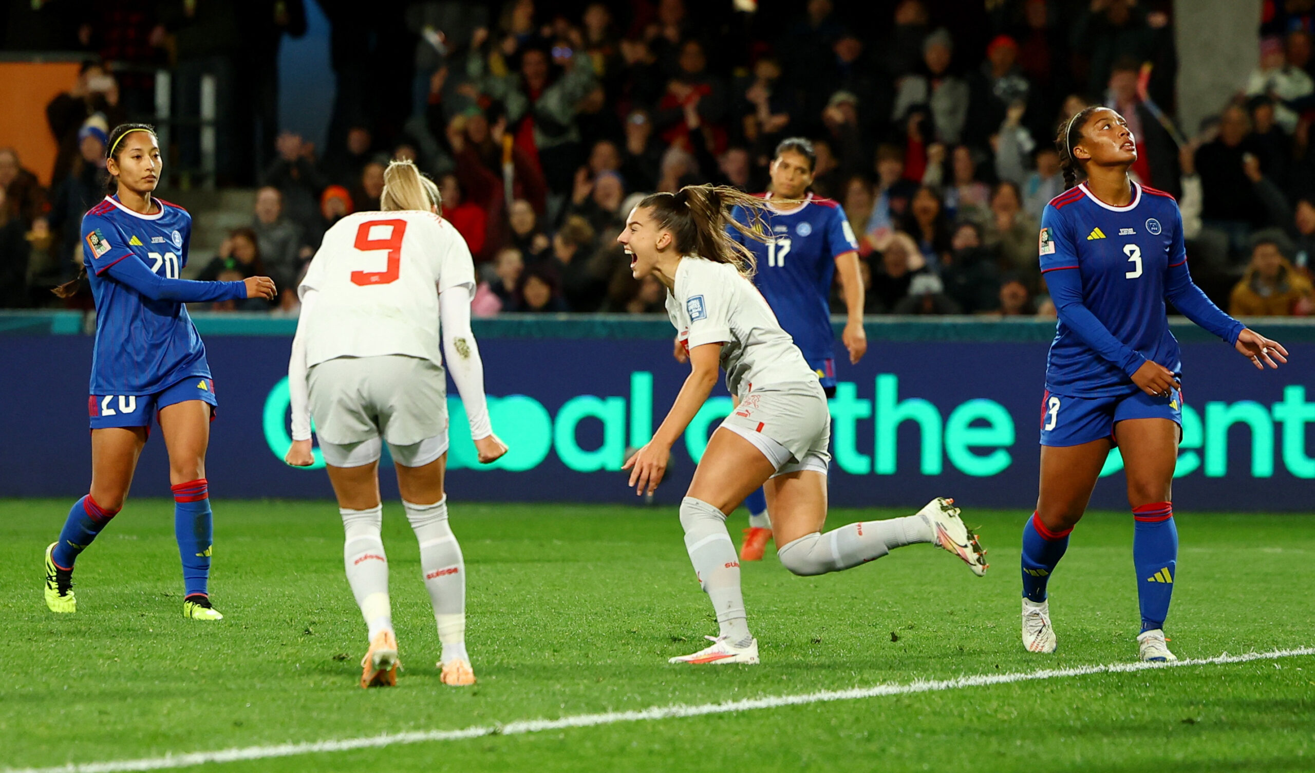 FIFA Women’s World Cup Australia and New Zealand 2023 – Group A – Philippines v Switzerland – Forsyth Barr Stadium, Dunedin, New Zealand – July 21, 2023 Switzerland’s Seraina Piubel celebrates scoring their second goal REUTERS/Molly Darlington