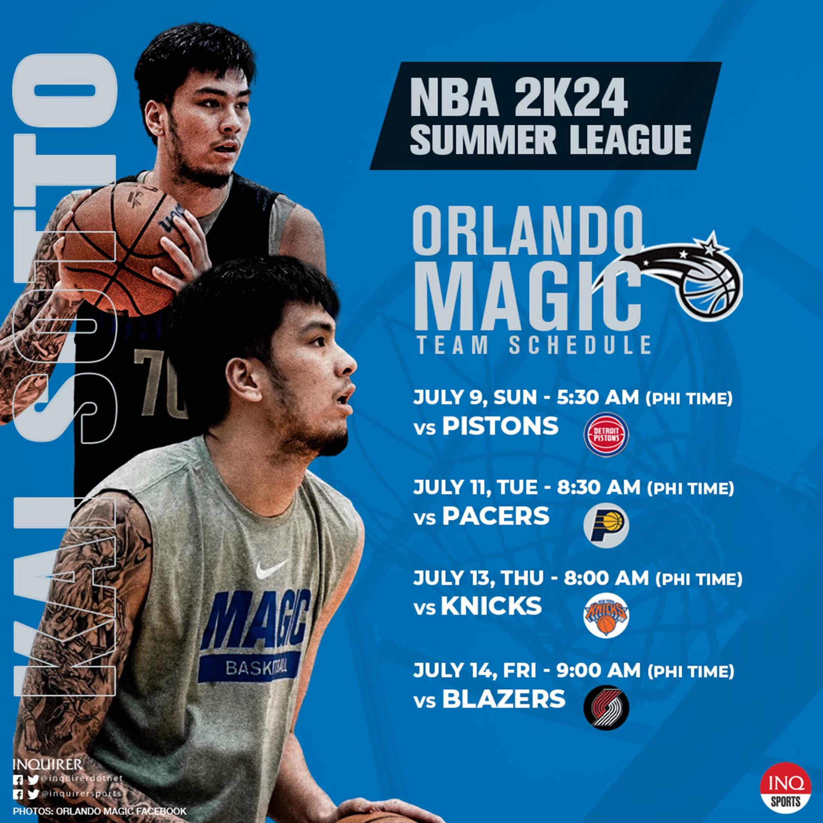 Orlando Magic NBA Kai Sotto Summer League Schedule