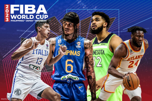 Italy's Simone Fontecchio, Philippines' Jordan Clarkson, Dominican Republics' Karl Anthony Towns and Angola's Bruno Fernando