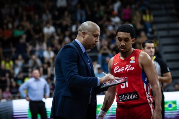 Puerto Rico coach Nelson Colon with Tremont Waters Fiba World Cup