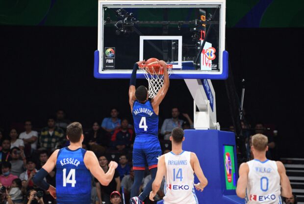 Tyrese Haliburton (No. 4) and the Americans have been head and shoulders above the competition in the ongoing Fiba World Cup. —AFP