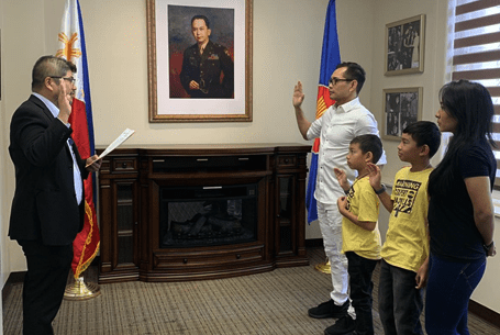 Nonito Donaire and his family taking his Oath of Allegiance as he reacquires his Filipino citizenship. 