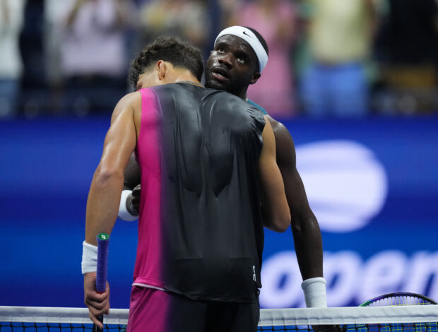 Frances Tiafoe of the United States, right, and Ben Shelton of the United States