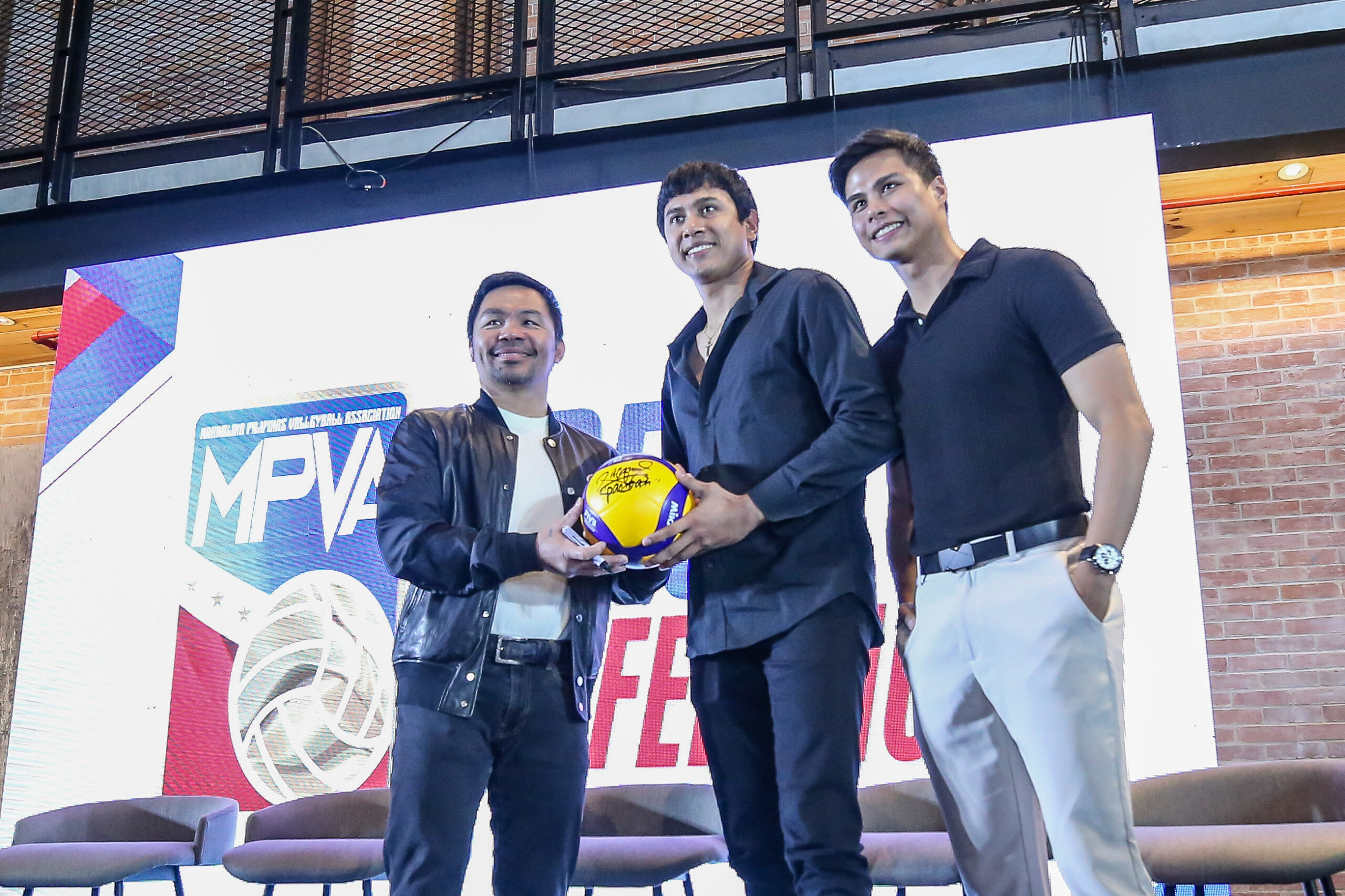 MPVA founder Manny Pacquiao, team manager Jayvee Sumagaysay, John Vic De Guzman