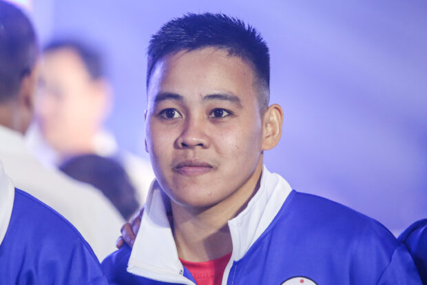 Filipino boxing bet Nesthy Petecio during the 2022 Asian Games send off.