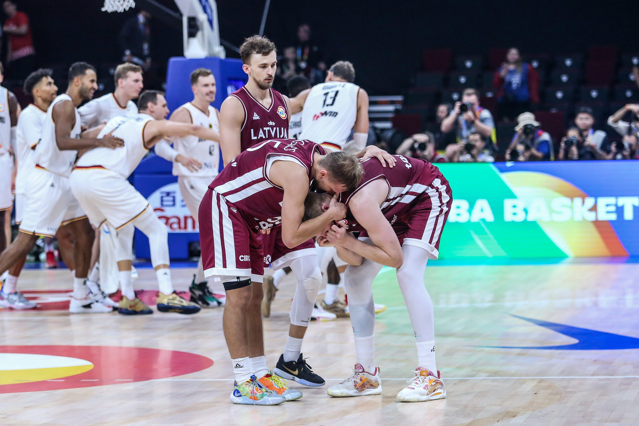 Latvia's Davis Bertans reacts after missing the game winner against Germany in the Fiba World Cup.