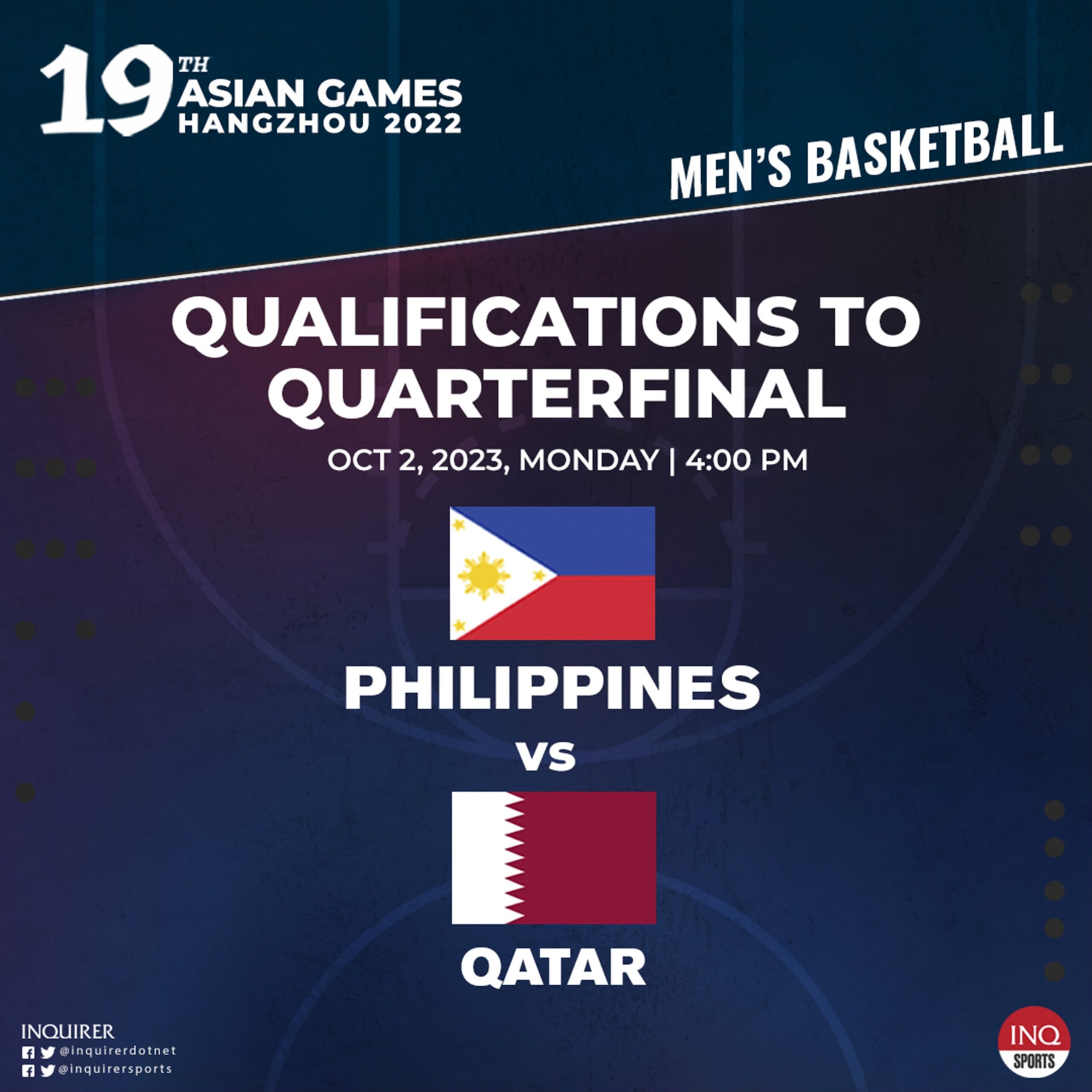 Gilas Pilipinas men's 5x5 quarterfinal qualification  schedule: