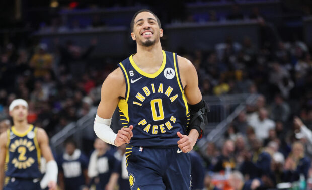 Tyrese Haliburton #0 of the Indiana Pacers against the Los Angeles Lakers at Gainbridge Fieldhouse on February 02, 2023 in Indianapolis, Indiana.
