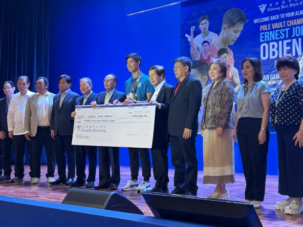 EJ Obiena receives monetary support for his Paris Olympics 2024 bid during a homecoming with Chiang Kai Shek College