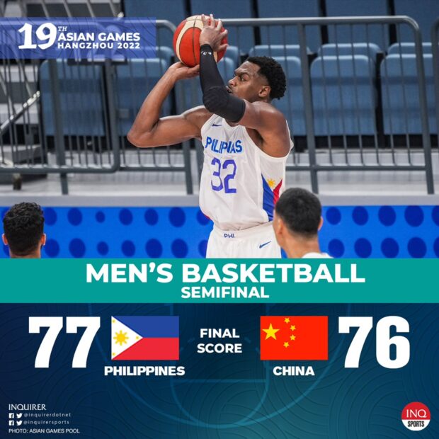 Gilas Pilipinas beats China to reach Asian Games gold medal game