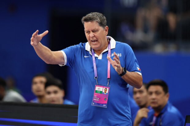 Tim Cone reacts during the gold medal game between the Philippines and Jordan. —REUTERS