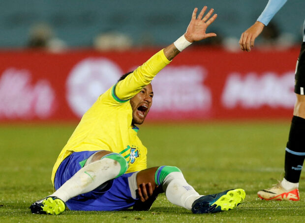 Brazil's Neymar reacts after sustaining an injury