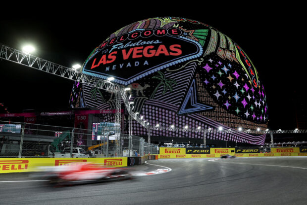 Formula One F1 - Las Vegas Grand Prix - Las Vegas Strip Circuit, Las Vegas, Nevada, U.S - November 18, 2023 General view of the Sphere during qualifyin
