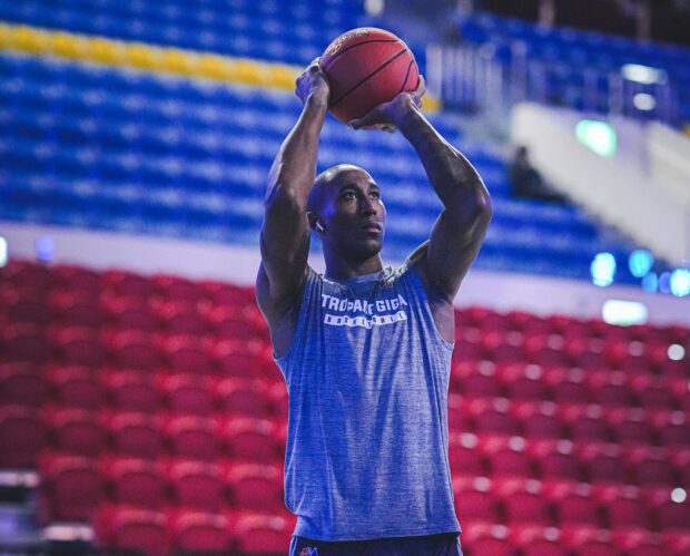 TNT Tropang Giga import Rondae Hollis Jefferson warms up before an EASL game.