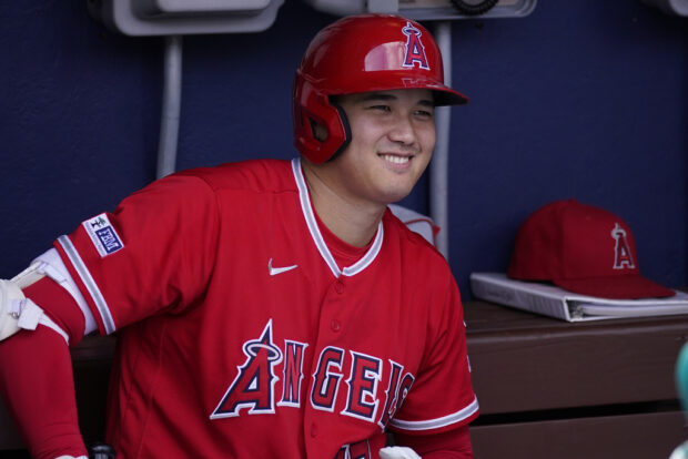 FILE - Los Angeles Angels' Shohei Ohtani smiles before a baseball game, Wednesday, Aug. 30, 2023, in Philadelphia. 