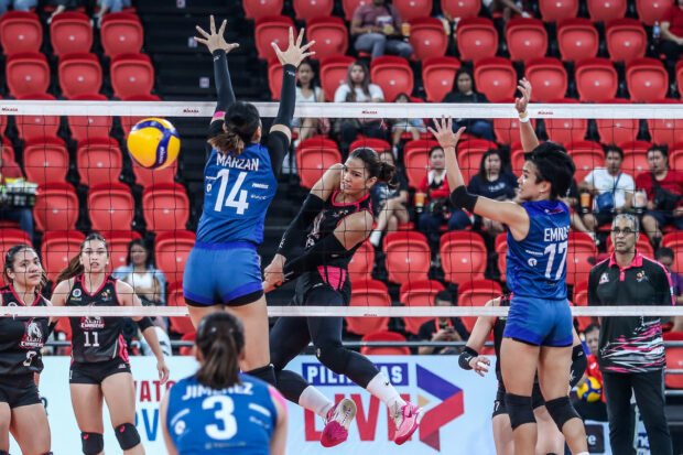 Fifi Sharma rises for a hit to lead Akari Chargers in the PVL All-Filipino Conference.