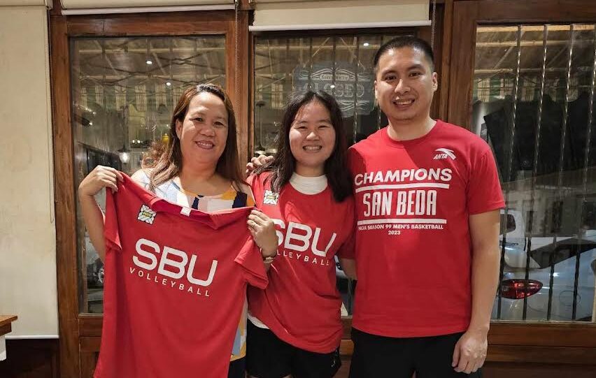 Patricia Grace Hiponia along with her mother Grace and San Beda University assistant coach Ray Rosales.