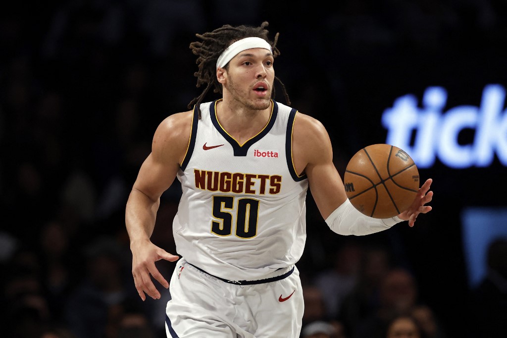 FILE–Aaron Gordon #50 of the Denver Nuggets dribbles during the second half against the Brooklyn Nets in an NBA game 