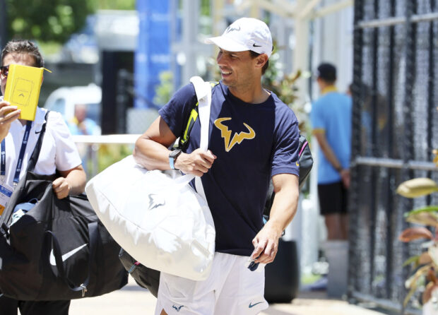 Rafael Nadal of Spain arrives for a training session ahead of the Brisbane International tennis tournament in Brisbane, Australia, Thursday, Dec. 28, 2023. 