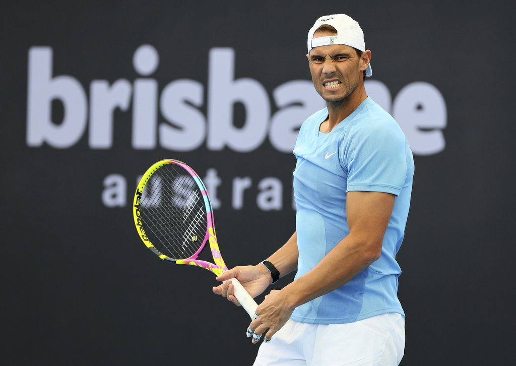 Rafael Nadal of Spain attends a training session ahead of the Brisbane International tennis tournament in Brisbane, Australia, Thursday, Dec. 28, 2023. 
