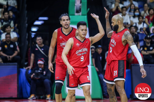 Barangay Ginebra's Scottie Thompson gestures after hitting a 3-pointer against TNT in the PBA Commissioner's Cup.–MARLO CUETO/INQUIRER.net