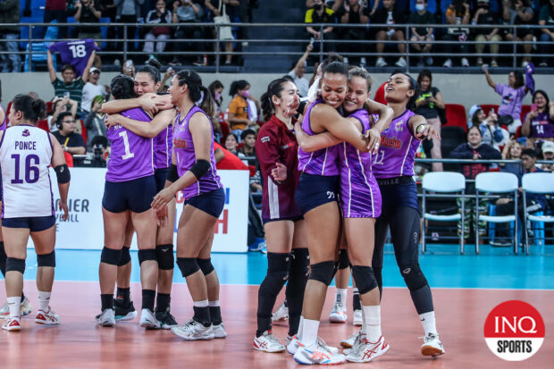 Choco Mucho Flying Titans celebrate winning a ticket to the PVL Finals for the first time