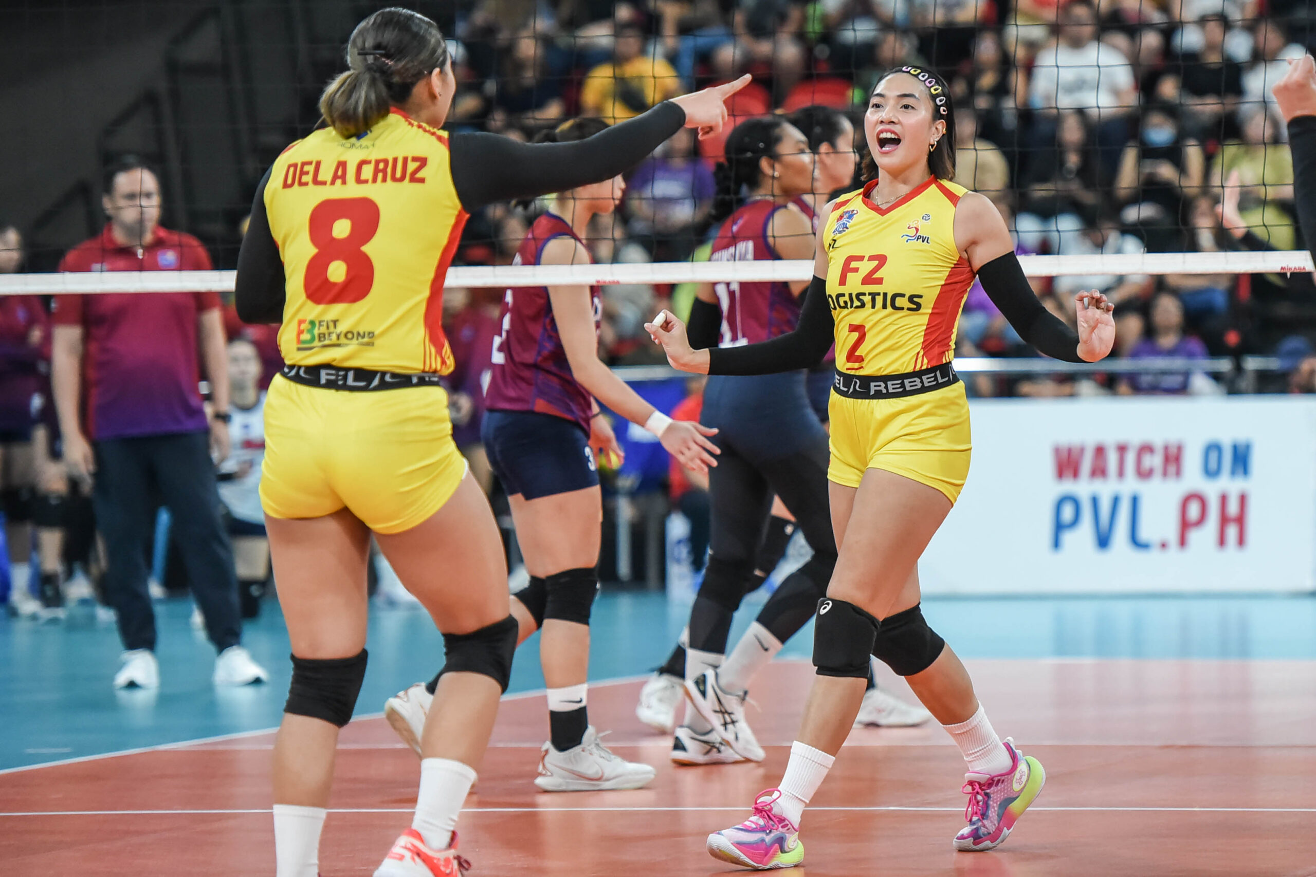 Aby Maraño (right) has had several of her happiest volleyballmoments with F2 Logistics. 