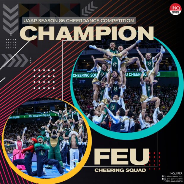 SUPER TAMARAWS.The FEU Cheering Squad is the UAAP Cheerdance Competition champion for 2023 in Season 86.