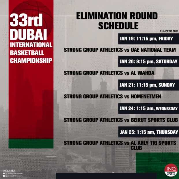 Strong Group Athletics schedule of games at  Dubai International Basketball Championship