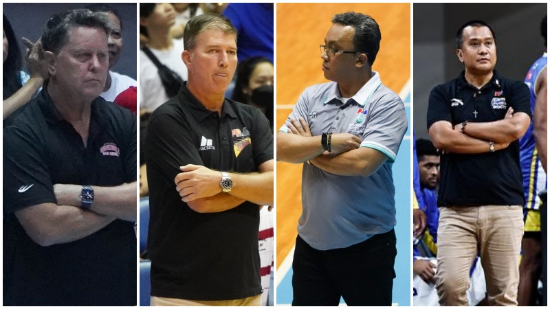 Coaches in the Final Four, from top left, clockwise, Ginebra’s Tim Cone, Jorge Gallent of San Miguel, Jamike Jarin of Phoenix and Magnolia’s Chito Victolero. —PHOTOS BY AUGUST DELA CRUZ