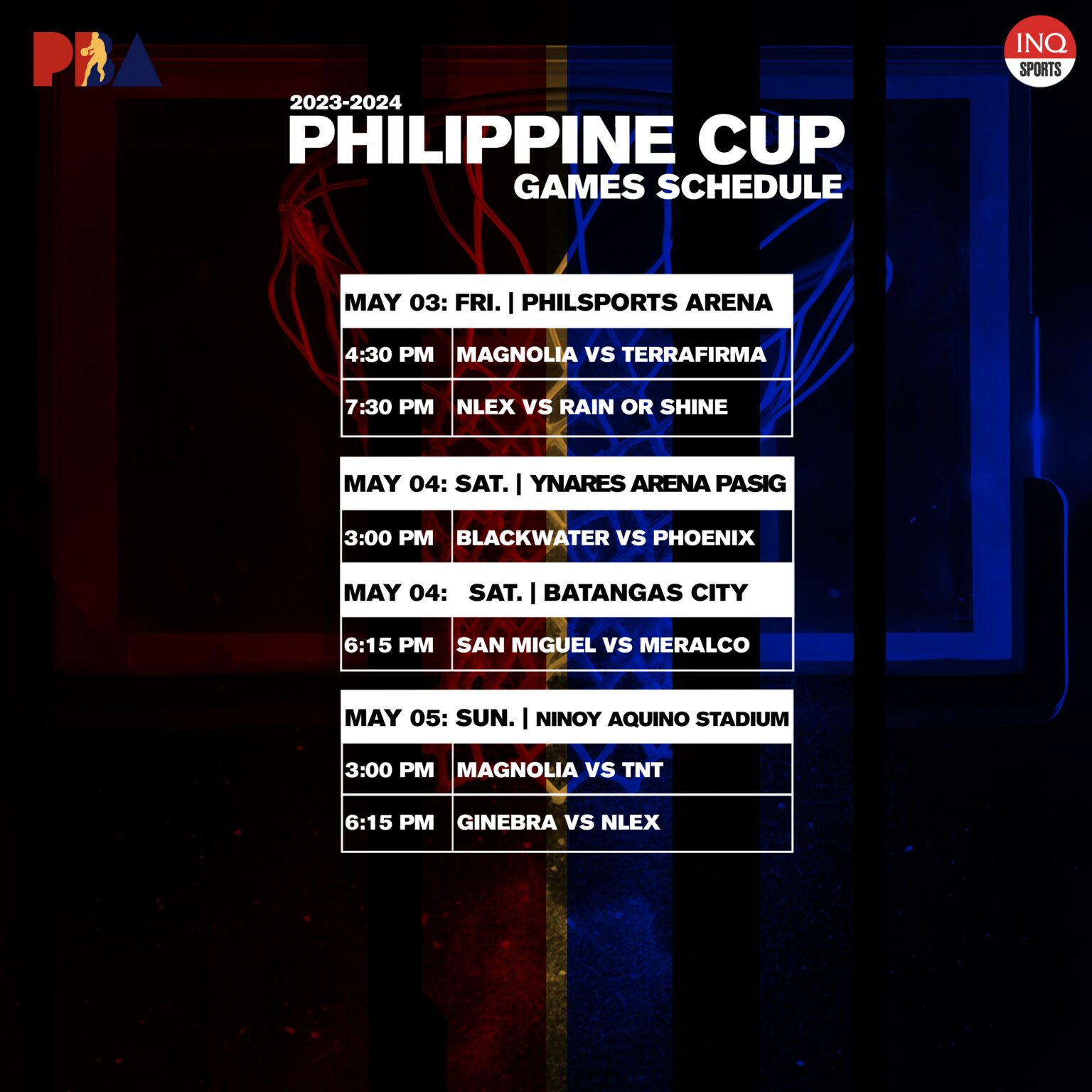 SCHEDULE PBA Philippine Cup 2024