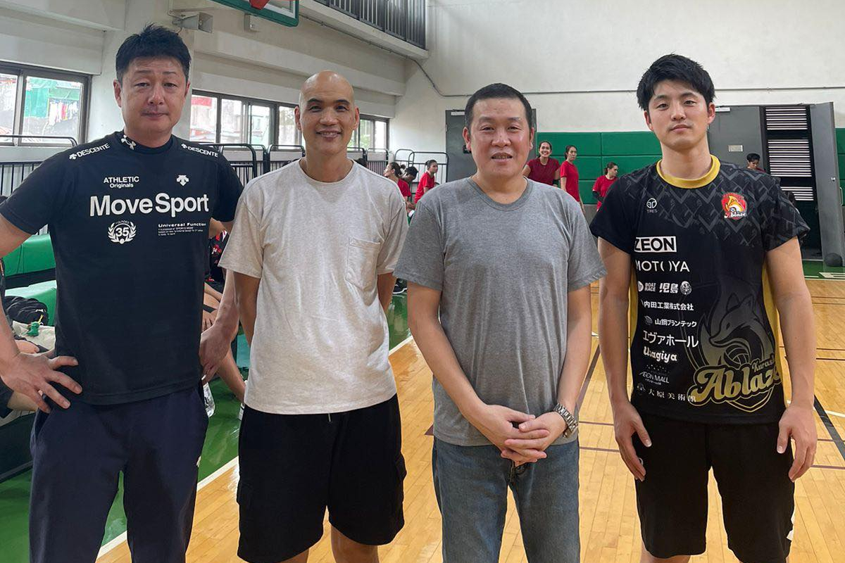 UE Lady Warriors coach staff Hideo Suzuki, Obet Vital, Jerry Yee, and Shota Sato UAAP