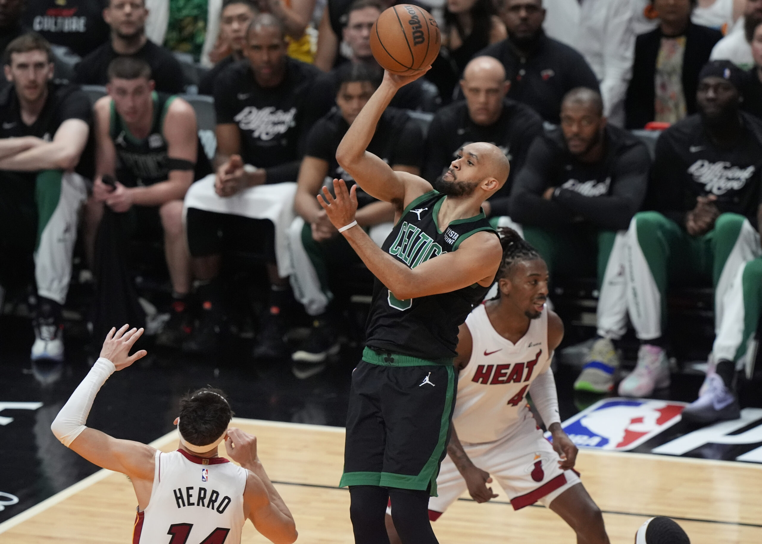 Derrick White Celtics beat Heat Game 4 NBA playoffs