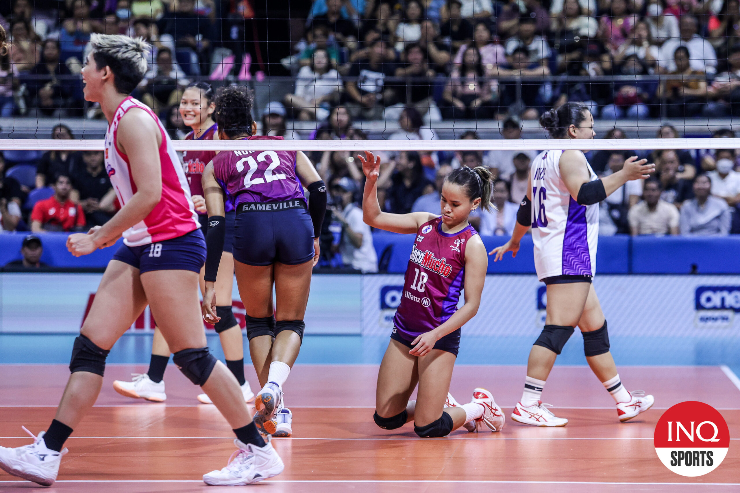 Choco Mucho Flying Titans' Sisi Rondina reacts after Creamline scores a point in a PVL All-FIlipino Conference game
