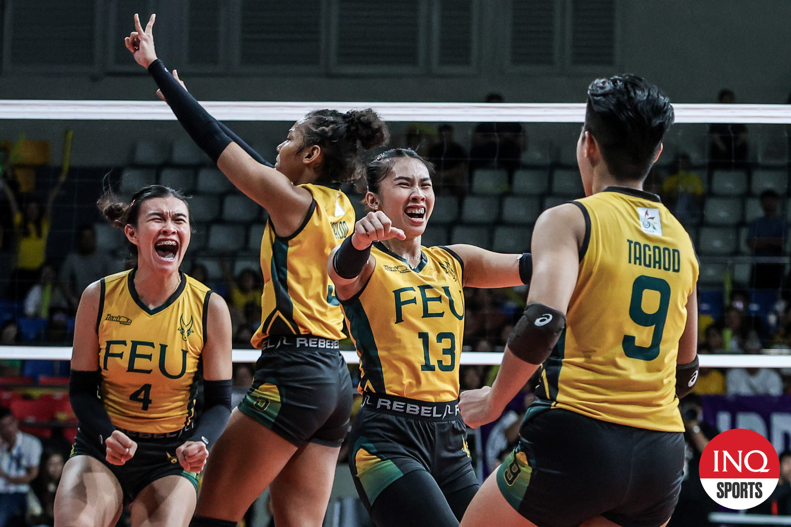 FEU Lady Tamaraws celebrate win over UST Tigresses in the UAAP Season 86 women's volleyball tournament. 