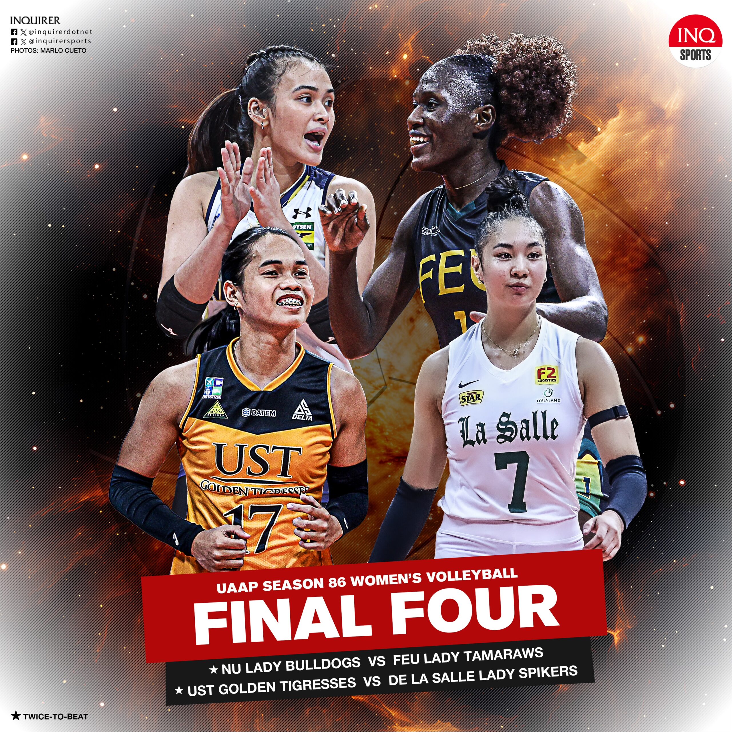 The UAAP Season 86 women's volleyball tournament Final Four cast: NU, UST, La Salle and FEU.