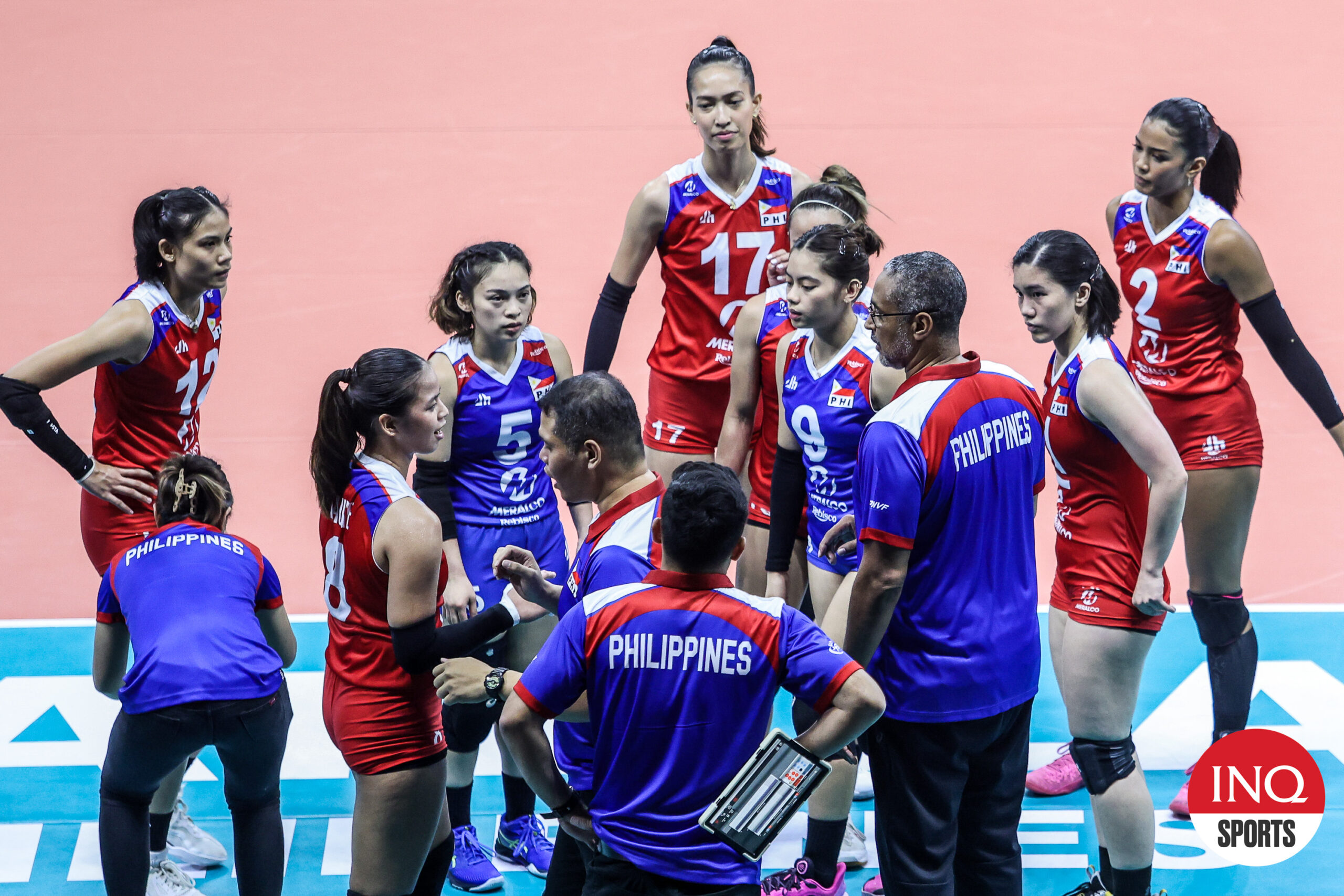  Alas Pilipinas coach Jorge Souza De Brito during a huddle with his team in a AVC Challenge Cup 2024 game.