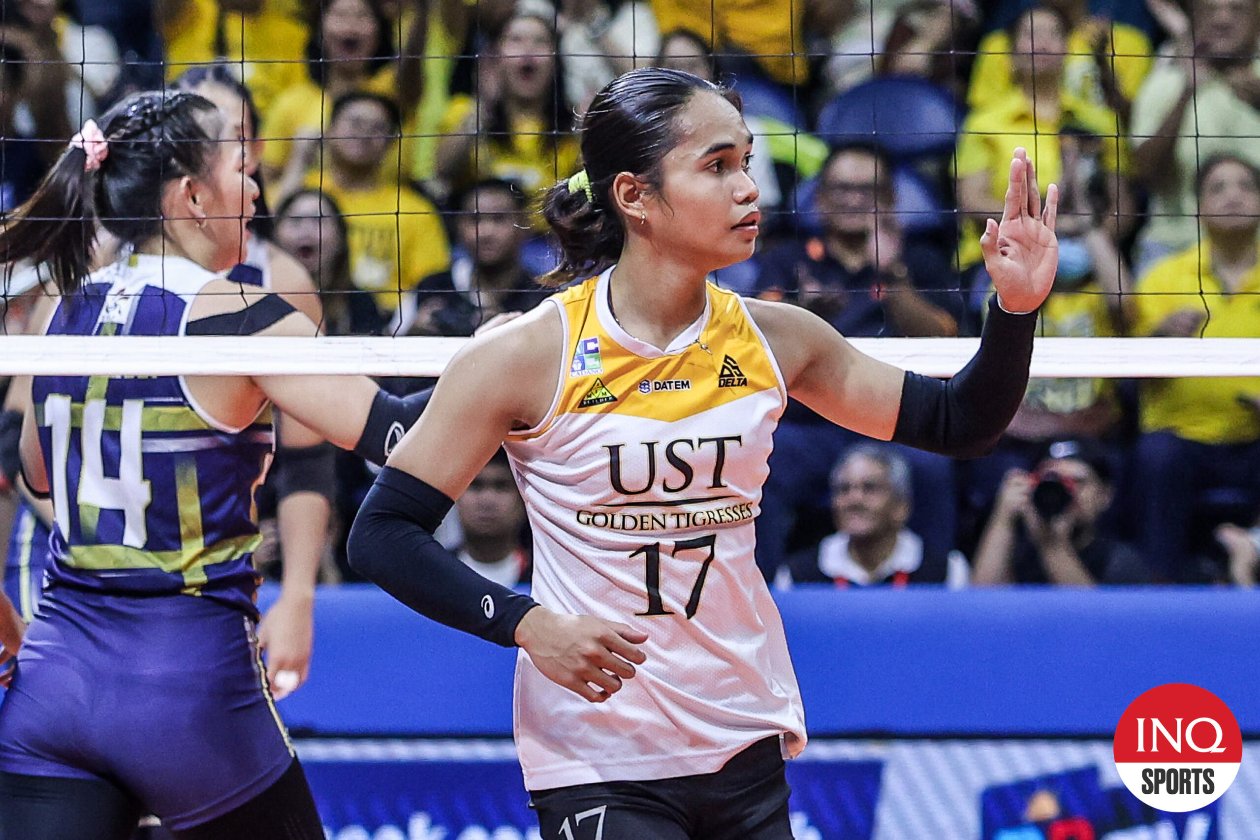 UST Tigresses' star Angge Poyos during Game 1 of the UAAP Season 86 women's volleyball Finals