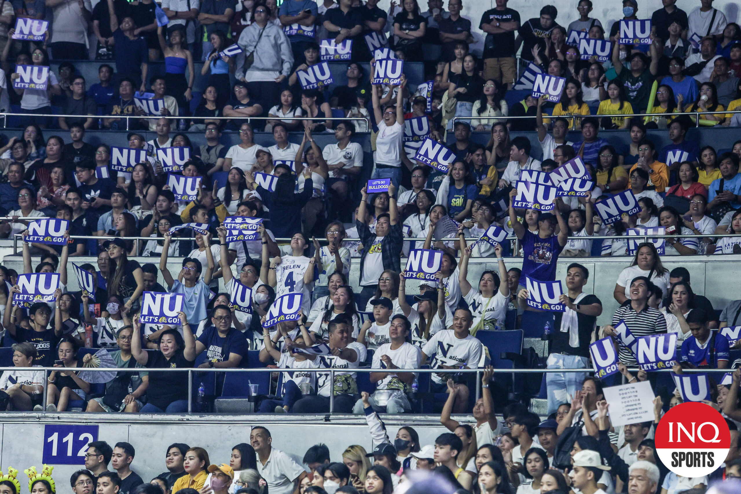 Fans of NU Lady Bulldogs during Game 1 of the UAAP Season 86 women's volleyball Finals