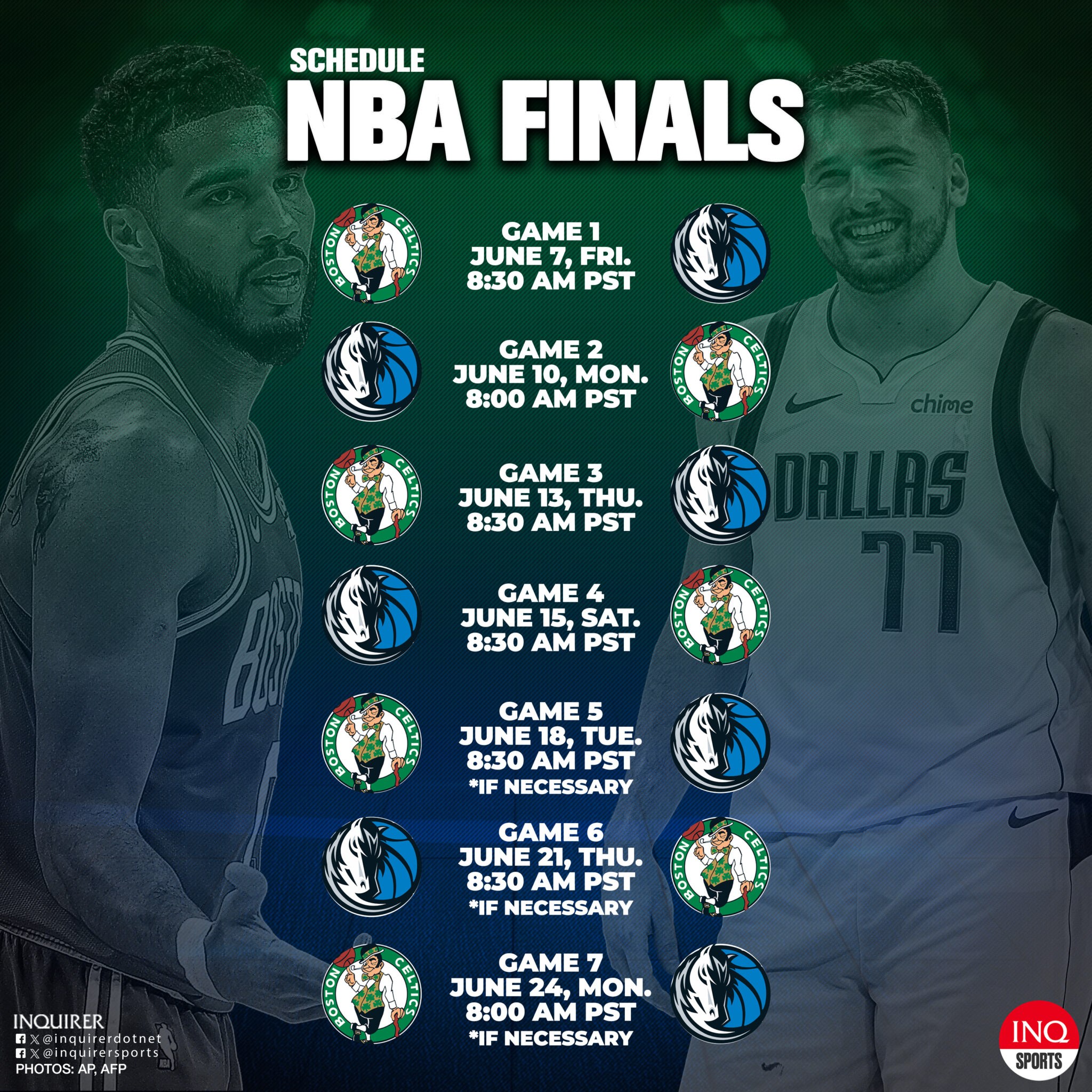 SCHEDULE NBA Finals 2024 Boston Celtics vs Dallas Mavericks