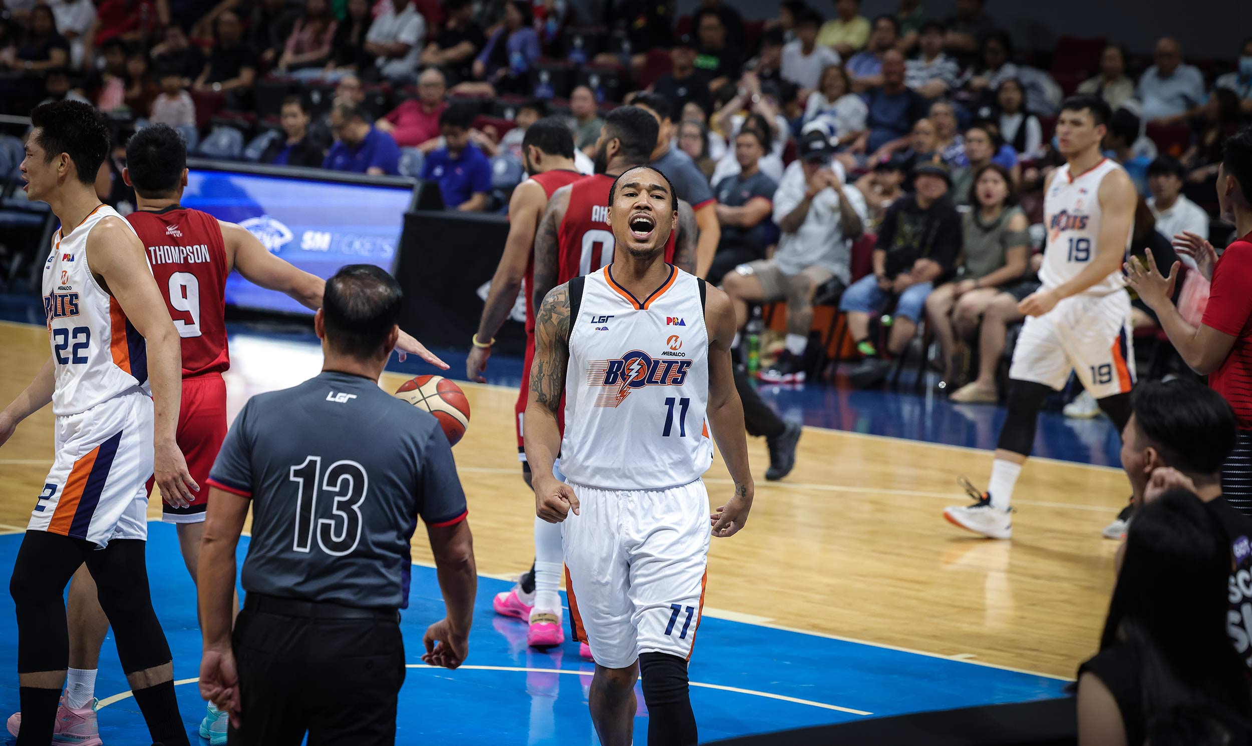 Meralco Bolts' Chris Newsome during a PBA Philippine Cup game against Ginebra Gin Kings