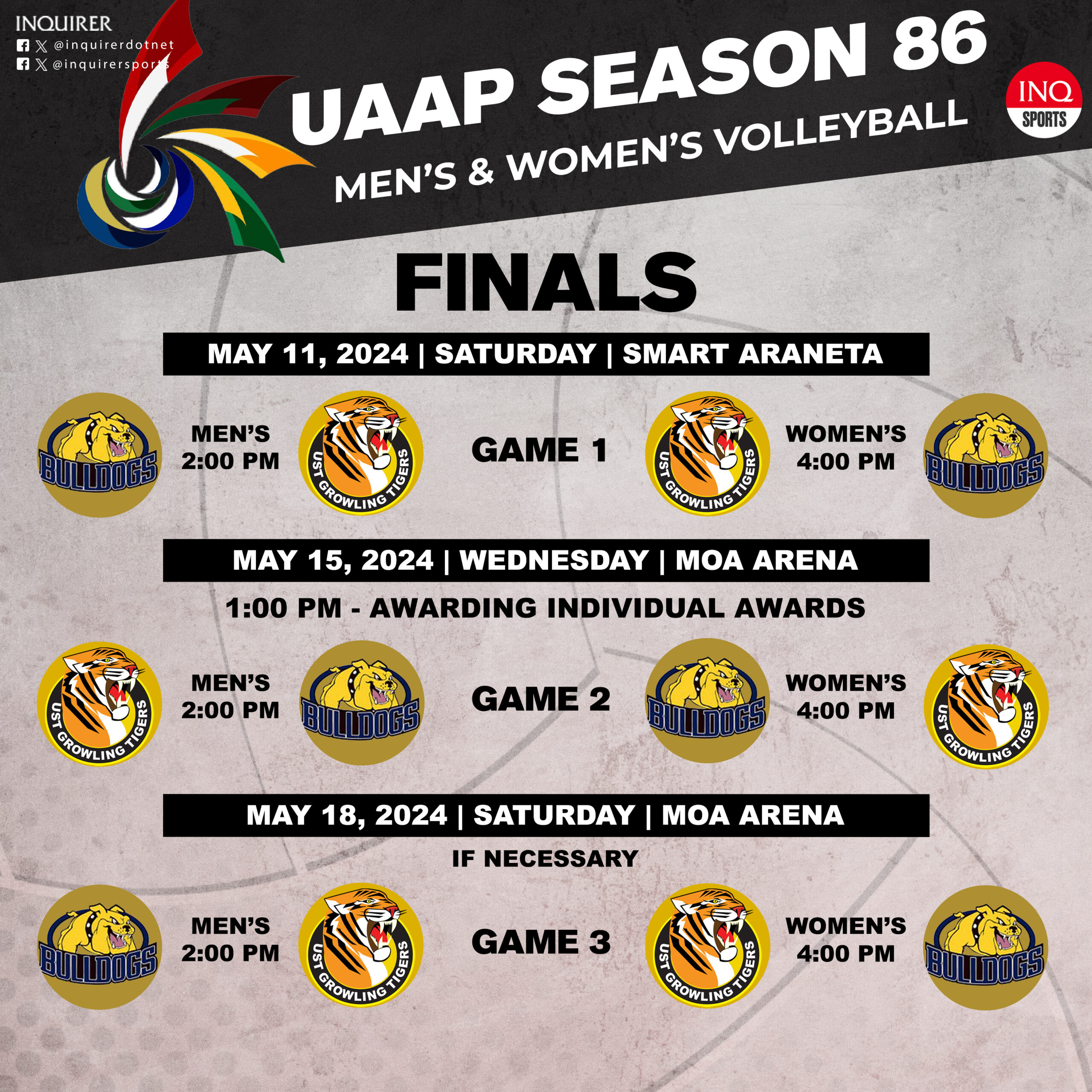 Calendario de finales: Temporada 86 de la UAAP voleibol masculino y femenino 