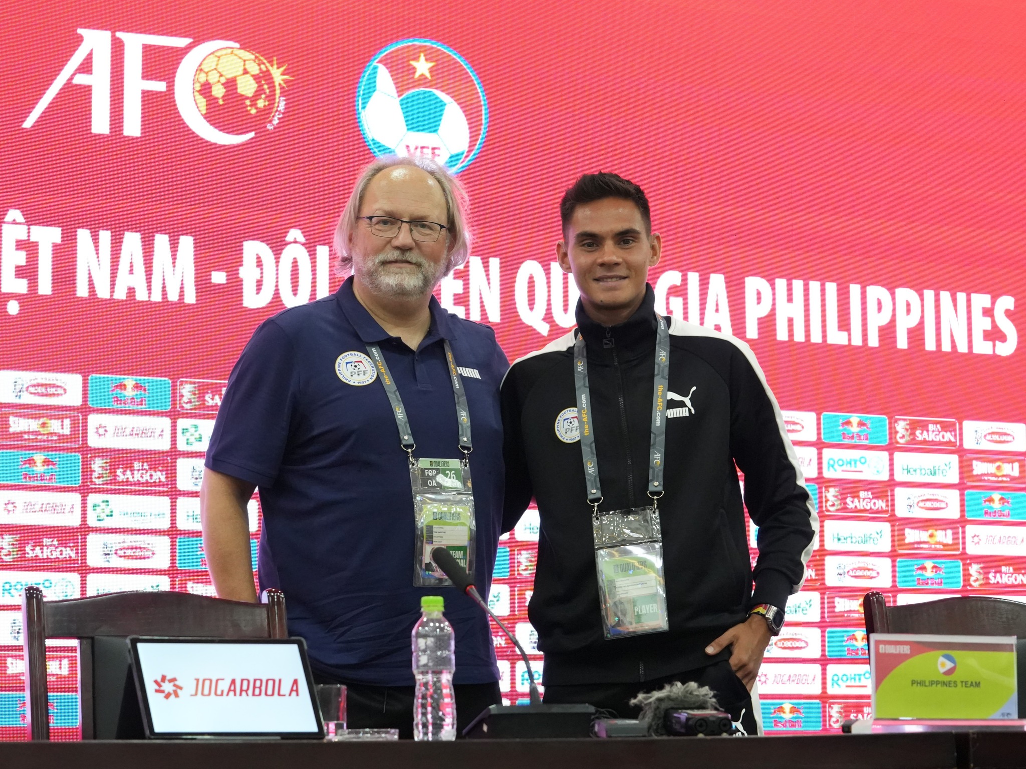 Philippine men's football team coach Tom Saintfiet and Christian Rontini Fifa World Cup Qualifiers