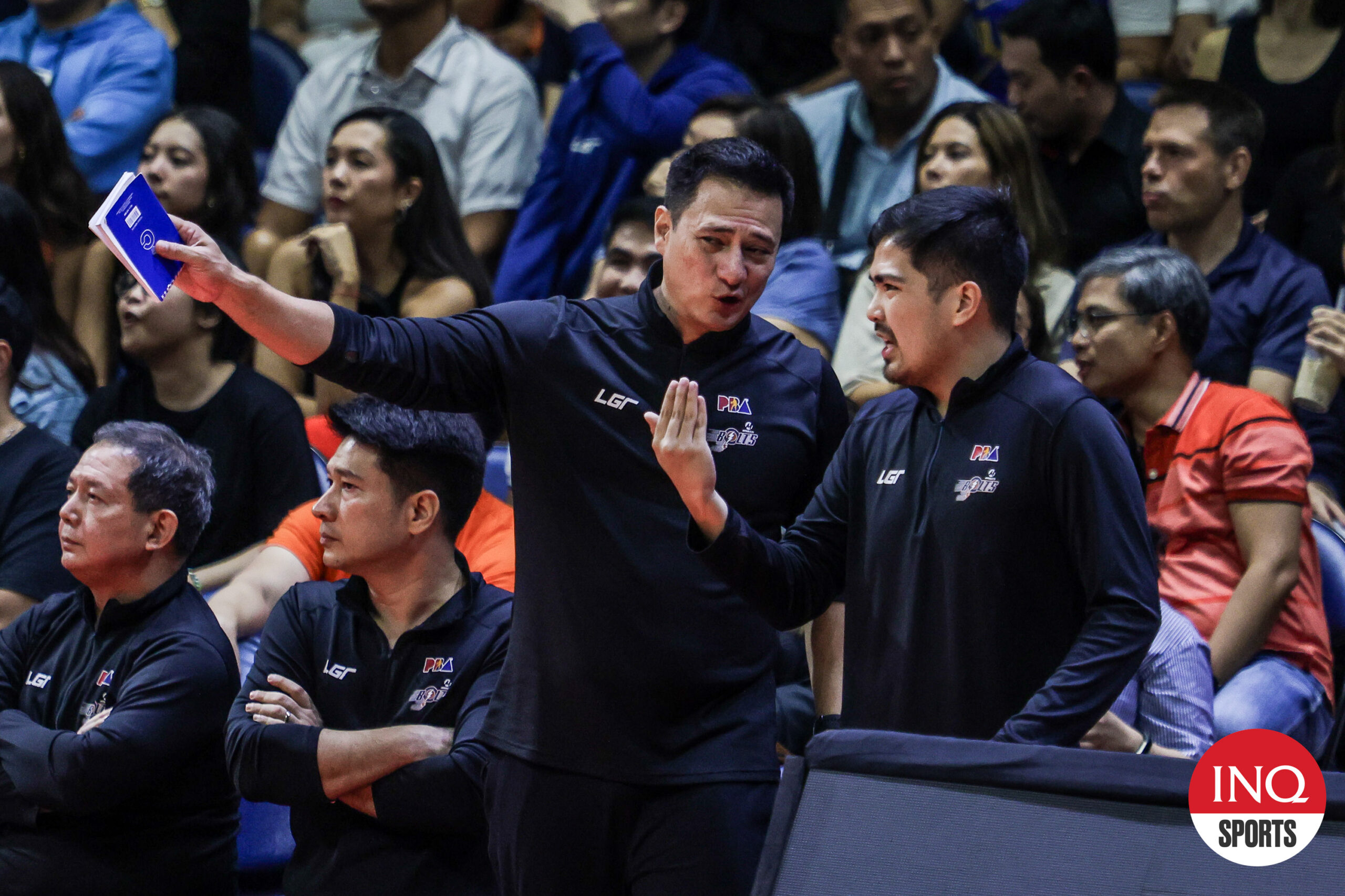 Meralco Bolts coach Luigi Trillo in Game 2 of the PBA Philippine Cup Finals against San Miguel Beermen.