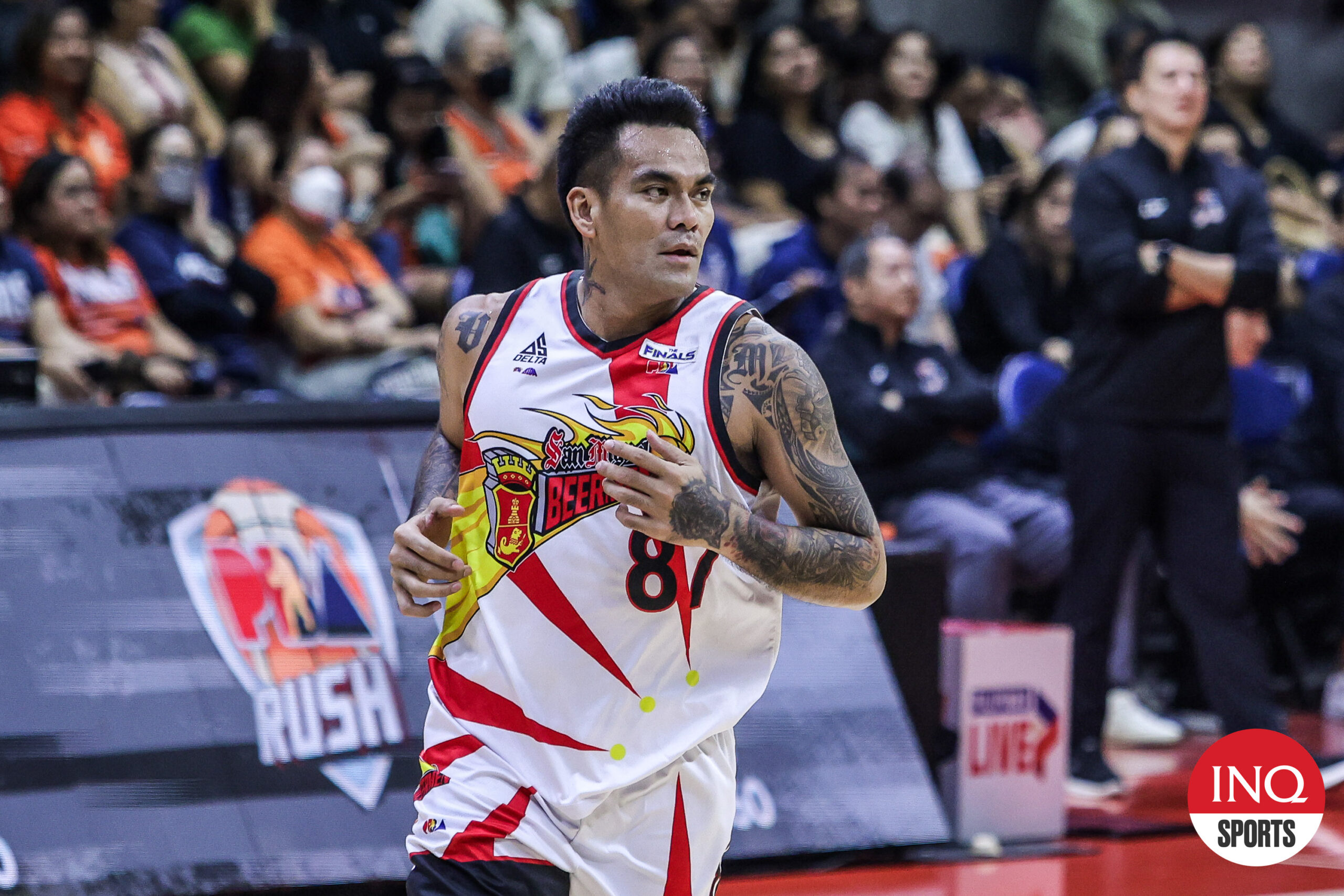San Miguel Beermen big man Vic Manuel during the PBA Philippine Cup Finals Game 4 vs Meralco Bolts.