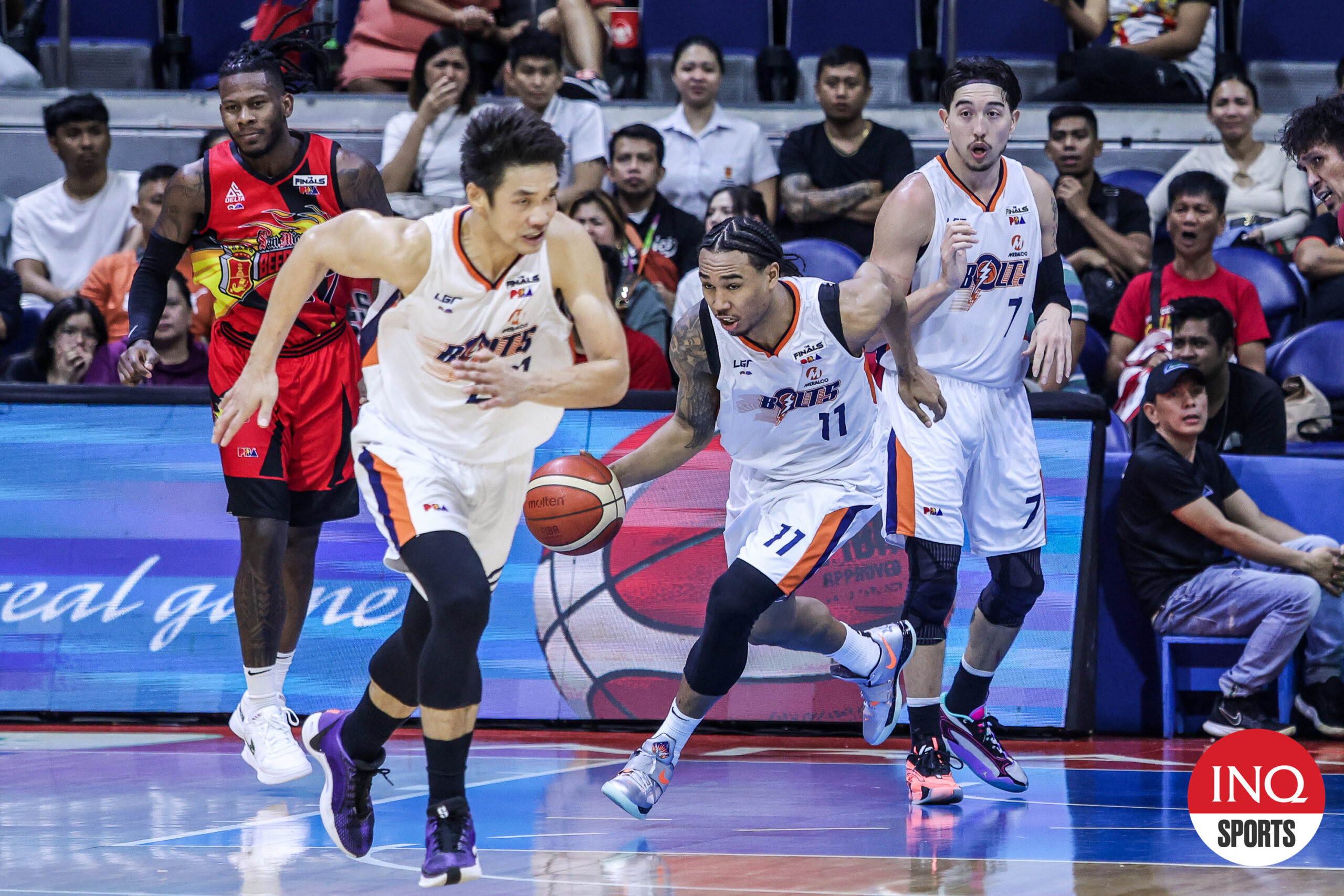 Chris Newsome and the Meralco Bolts repeat over the San Miguel Beermen to get a 1-0 lead in the PBA Philippine Cup Finals.