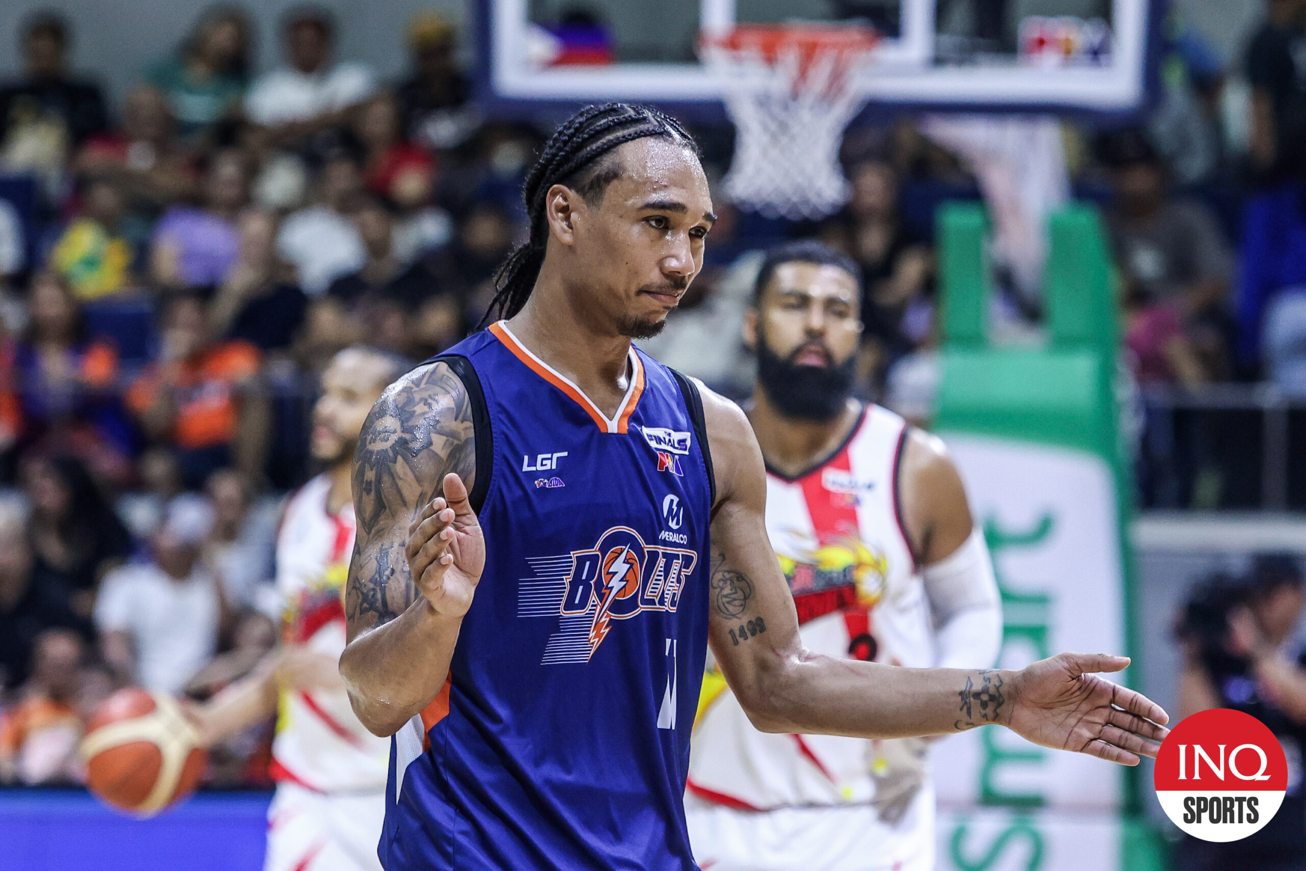 Meralco Bolts' Chris Newsome during Game 4 of the PBA Philippine Cup Finals against San Miguel Beermen.