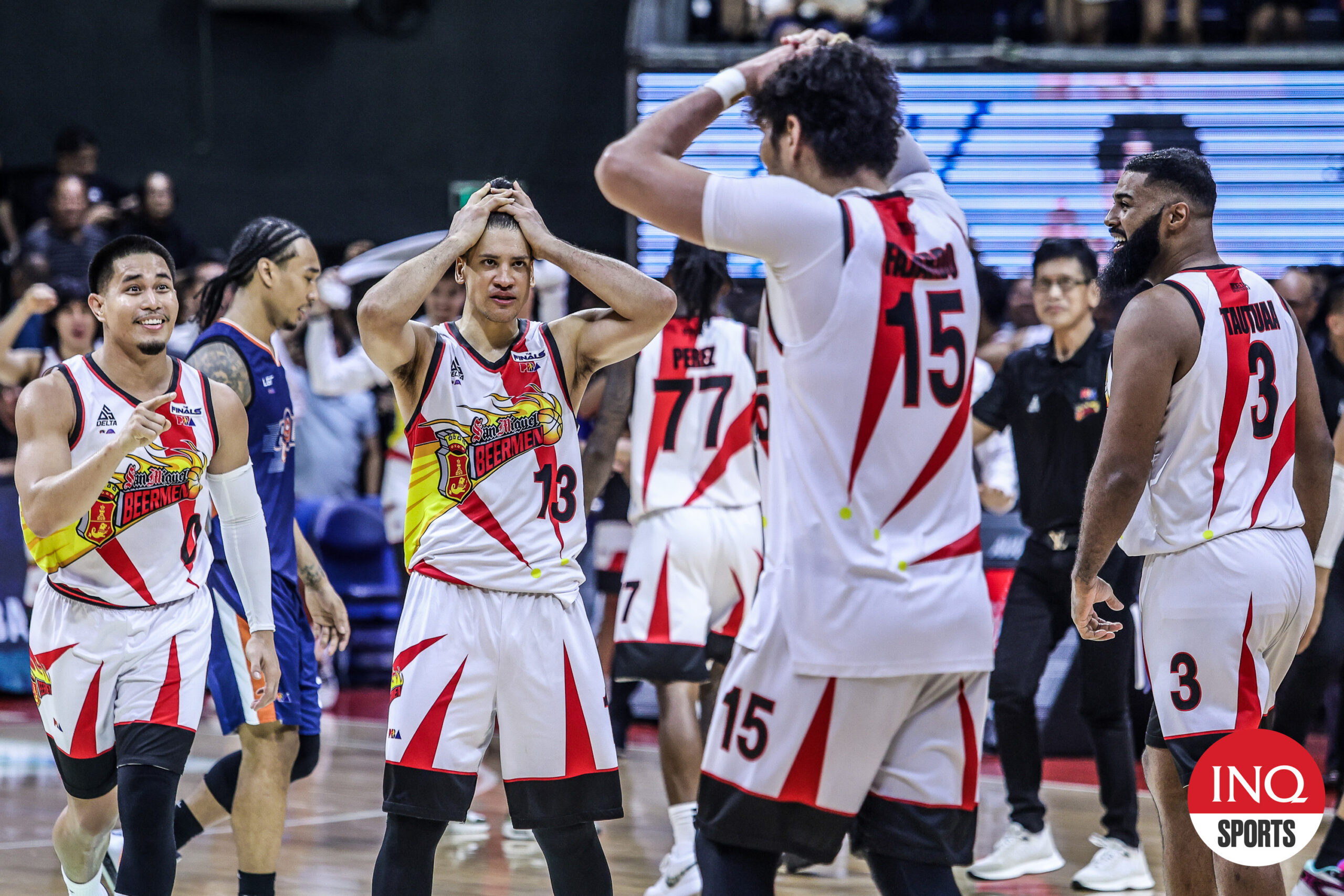 San Miguel Beermen reacts after losing the PBA Philippine Cup Finals to Meralco Bolts