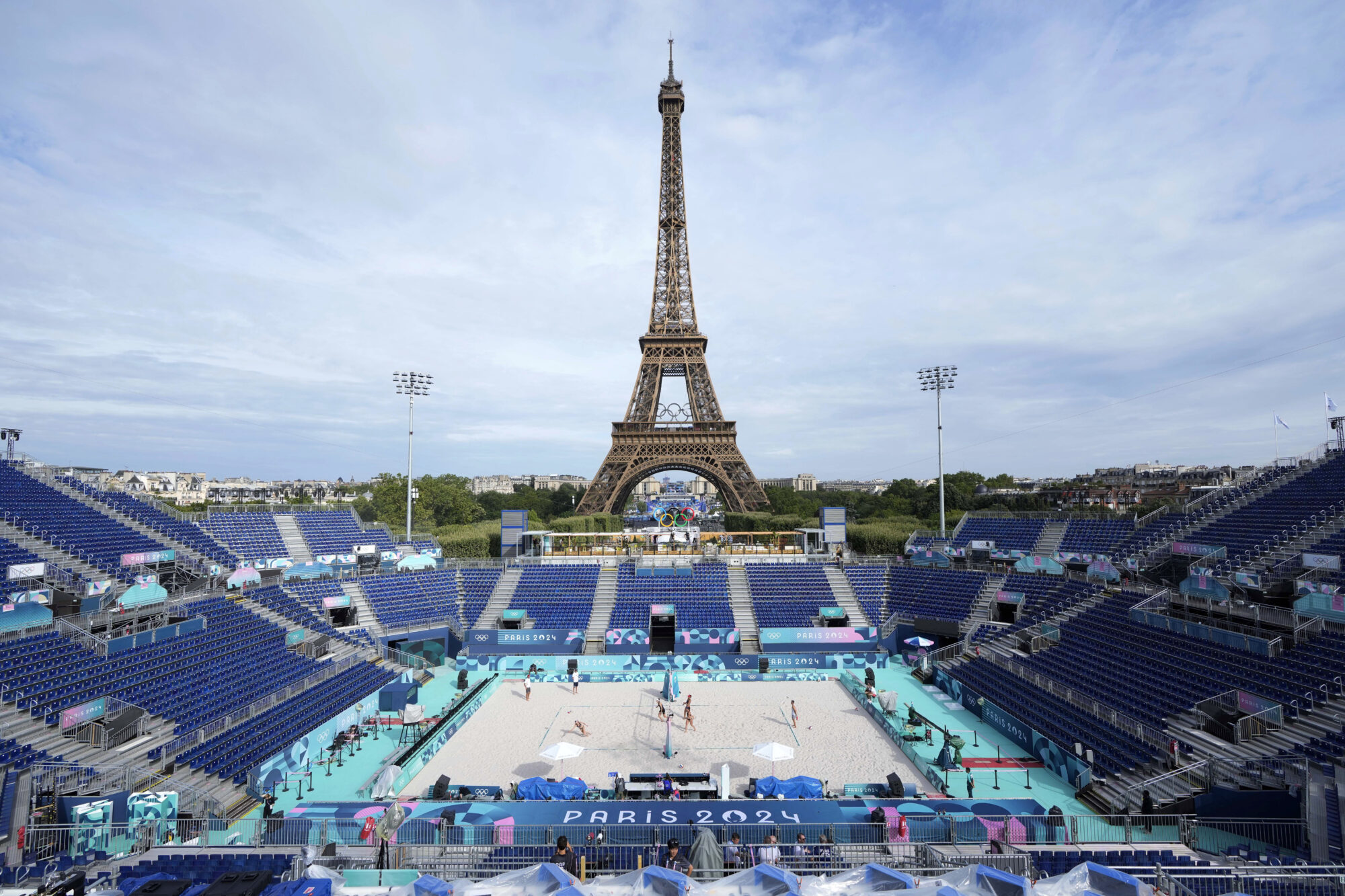 Tour Eiffel stadium Paris Olympics 2024 beach volleyball