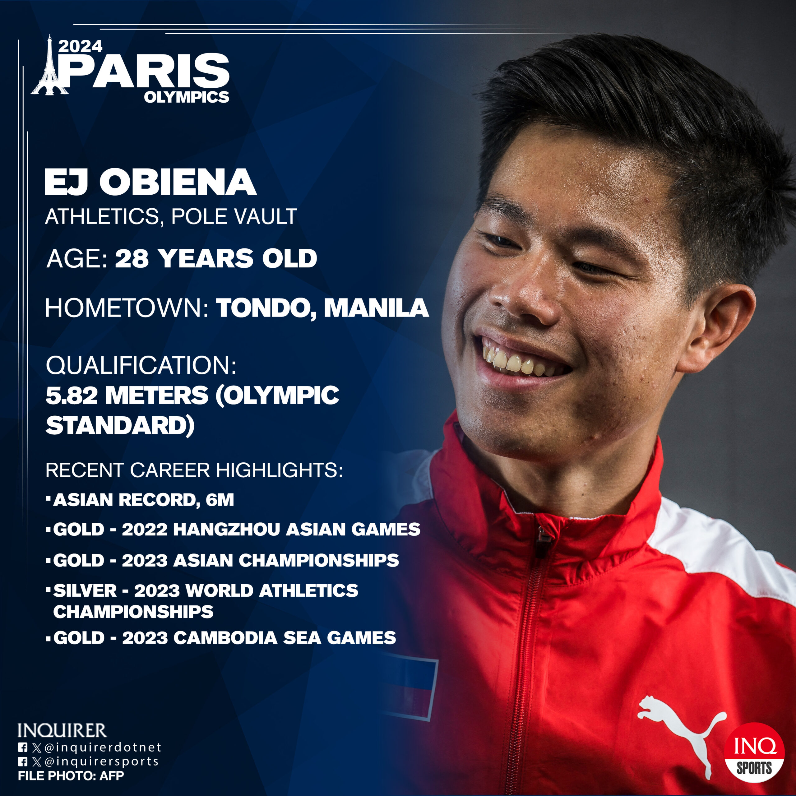 EJ Obiena, athletics (pole vault) paris olympics 2024